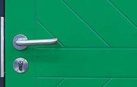 steel security handle set on domestic style profile doors